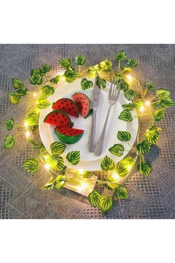 1 Dal Karpuz 3 M Peri Ledli Yeşil Yapraklı Yapay Sarmaşık Ev Ve Duvar Süsü Dekor Yılbaşı - Image 1