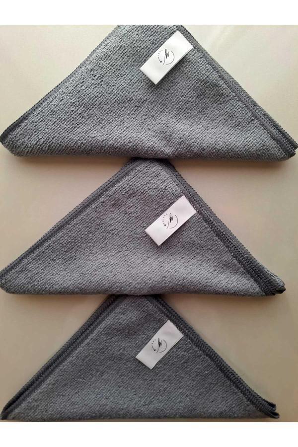 Gri Mikrofiber Temizlik Bezi 3 Adet Ev Ve Cam Temizliği Araba Tezgaüstü Bezi - Image 1