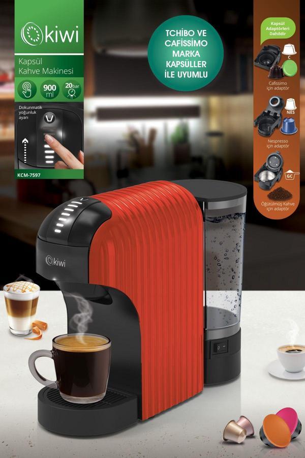 Kcm-7597 Multikapsül Kahve Makinesi Kırmızı Nespresso / Tchibo / Toz Kahve ile Uyumlu - Image 1