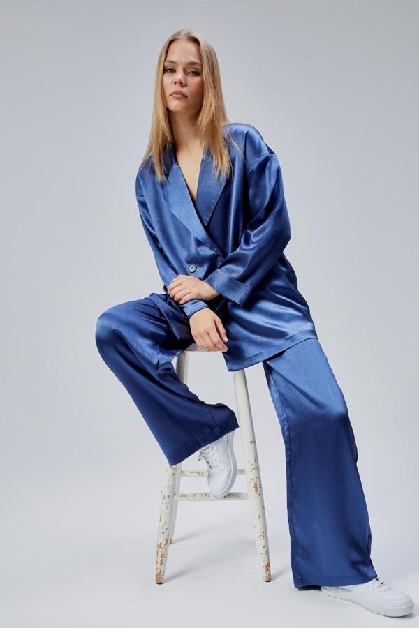 İndigo Oversize Saten Takım - Image 1