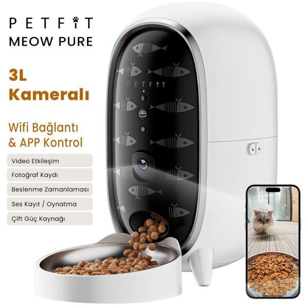Petfit Meow Pure 3L Wi-Fi Kameralı Akıllı Otomatik Kedi Köpek Mama Kabı Besleme Ünitesi Sesli Komut+Çelik Kase - Image 1