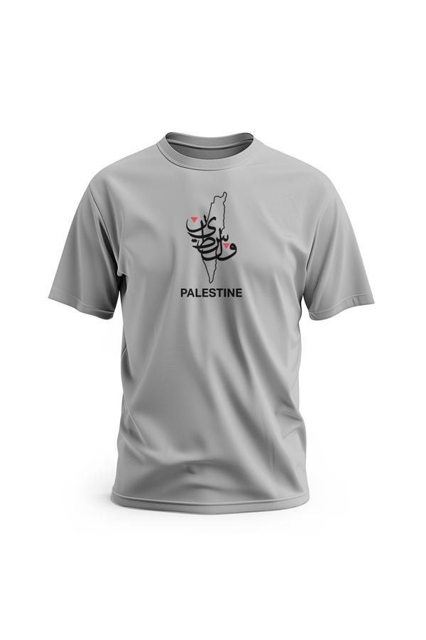 Kısa Kollu Filsitin Haritası Filistin Yazısı Içeren Ortada Dijital Baskılı Unisex S - 2xl T300003 - Image 1