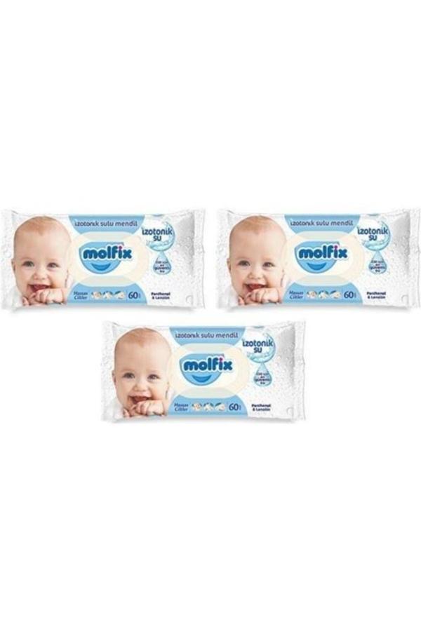 Izotonik Sulu Hassas Ciltler Bebek Islak Havlu Mendil 60 Adet X3 Paket - Image 1