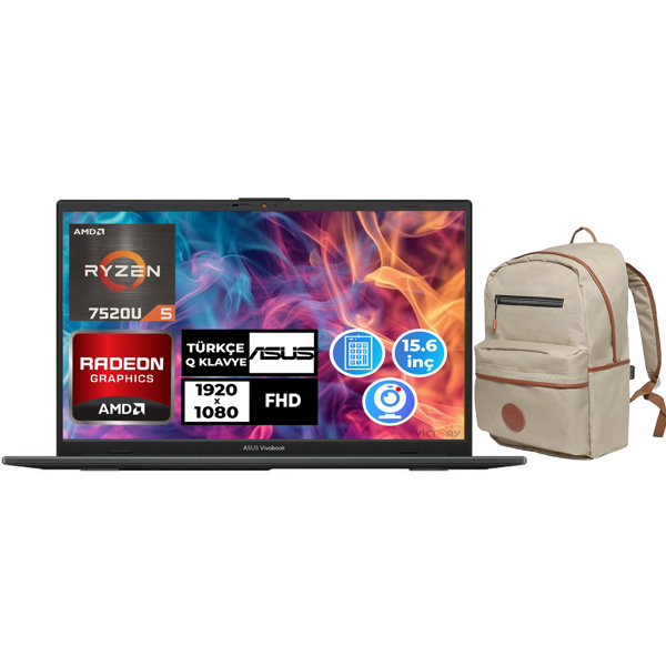 Asus Vivobook Go 15 Ryzen 5 7520U 16GB RAM 2TB SSD 15.6" FHD Fdos Laptop + Çanta E1504FA-NJ1465 005 - Image 1