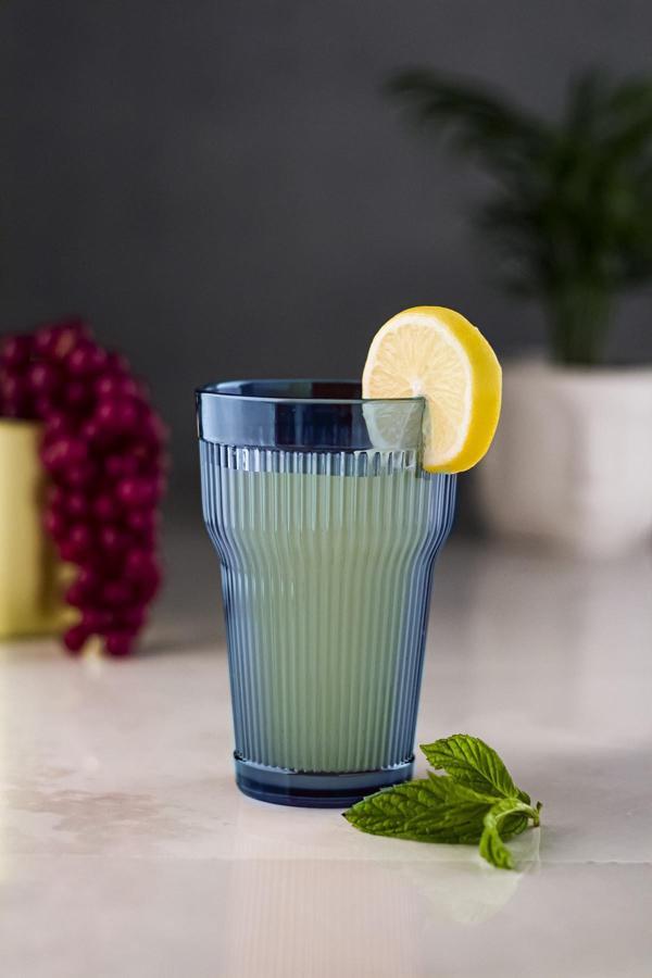 Akrilik Lacivert Tekli Uzun Bardak & Su Meşrubat Bardağı 400 ml ( Cam Değildir ) - Image 1