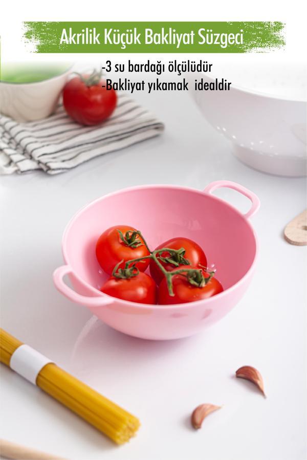 Akrilik Soft Pembe Mini Pirinç Süzgeçi & Bakliyat Süzgeçi (3 SU BARDAĞI ÖLÇÜLÜ) - Image 1