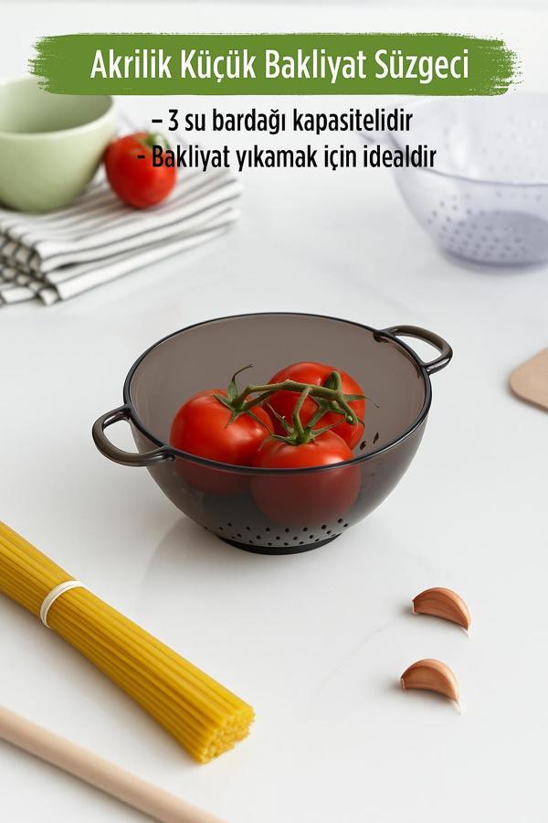 Akrilik Füme Mini Pirinç Süzgeçi & Bakliyat Süzgeçi (3 SU BARDAĞI ÖLÇÜLÜ) - Image 1