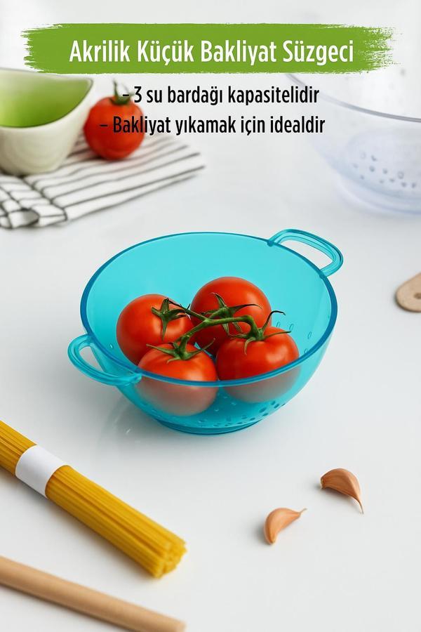Akrilik Aquamarin Mini Pirinç Süzgeçi & Bakliyat Süzgeçi (3 SU BARDAĞI ÖLÇÜLÜ) - Image 1