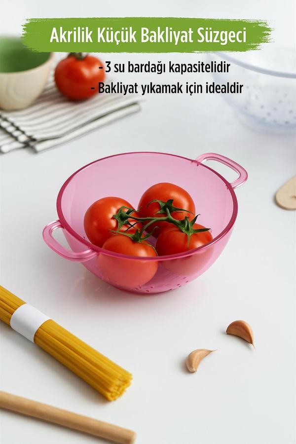 Akrilik Pembe Mini Pirinç Süzgeçi & Bakliyat Süzgeçi (3 SU BARDAĞI ÖLÇÜLÜ) - Image 1