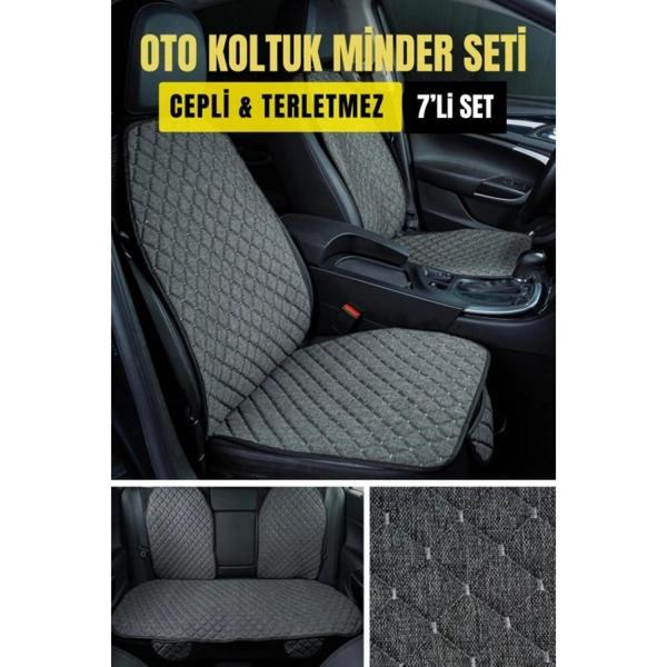 Ford Fiesta 1995-2002Terletmez Kaymaz Keten Oto Minder Kılıf Komple Set ( 7 Parça ) Gri - Image 1