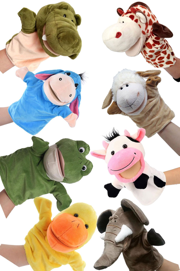 Kukla 8 Adet Eğitici ve Eğlenceli Peluş Kukla Seti Ağzı Hareket Eden El Kuklası - Image 1