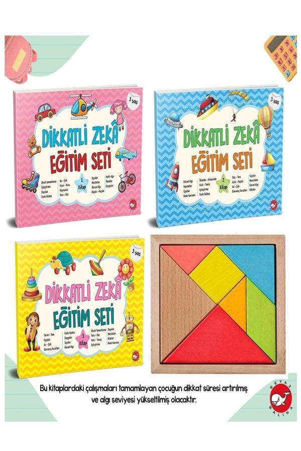 3 Yaş Dikkatli Zeka Eğitim Seti 3 Kitap (Dikkat, Görsel Algı, Eşleştirme, Örüntü) + Tangram - Beyaz Balina Yayınları - Image 1