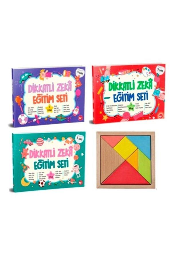 5 Yaş Dikkatli Zeka Eğitim Seti 3 Kitap (Dikkat, Görsel Algı, Eşleştirme, Örüntü) + Tangram - Beyaz Balina Yayınları - Image 1