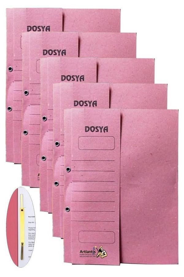Yarım Kapak Telli Dosya Pembe Karton 5 Adet Karton Yarım Kapaklı Kapsüllü Dosya A4 Boy 24x32 cm Klasör İçin Büro Ofis - Image 1