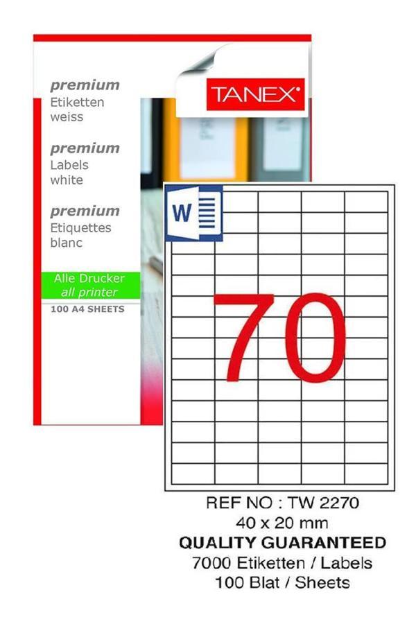 Bilgisayar Etiketi Tw-2070 40x20 mm 100 Lü Lazer Etiket 1 Paket Tanex Davetiye Kargo Koli Kutu Etiketi - Image 1