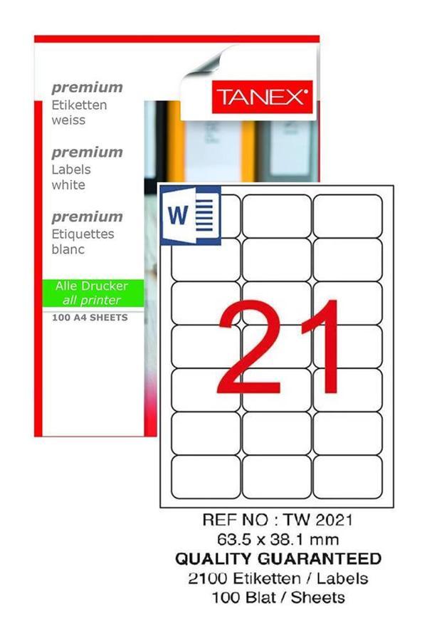 Bilgisayar Etiketi Tw-2021 63,5x38,1 mm 100 Lü Lazer Etiket 1 Paket Tanex Davetiye Kargo Koli Kutu Etiketi - Image 1