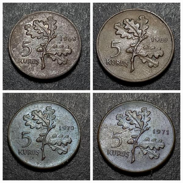 Escoines Koleksiyon 3996368350aa480969 1968/69/70/71 5 Kuruş ÇT/ÇÇT/CA Eski Madeni Para - Image 1