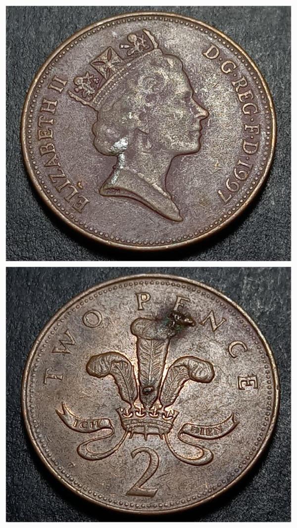 Escoines Koleksiyon 1997 Kraliçe II.Elizabeth 2pence Çapaklı Nadir çıkar ÇT+ yabancı madeni para - Image 1