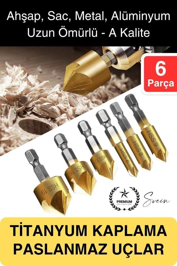 Premium Titanyum Kaplama 6'lı Kırılmaz Uçlu Paslanmaz Ahşap Sac Metal Havşa Açma Matkap Uç Seti - Image 1
