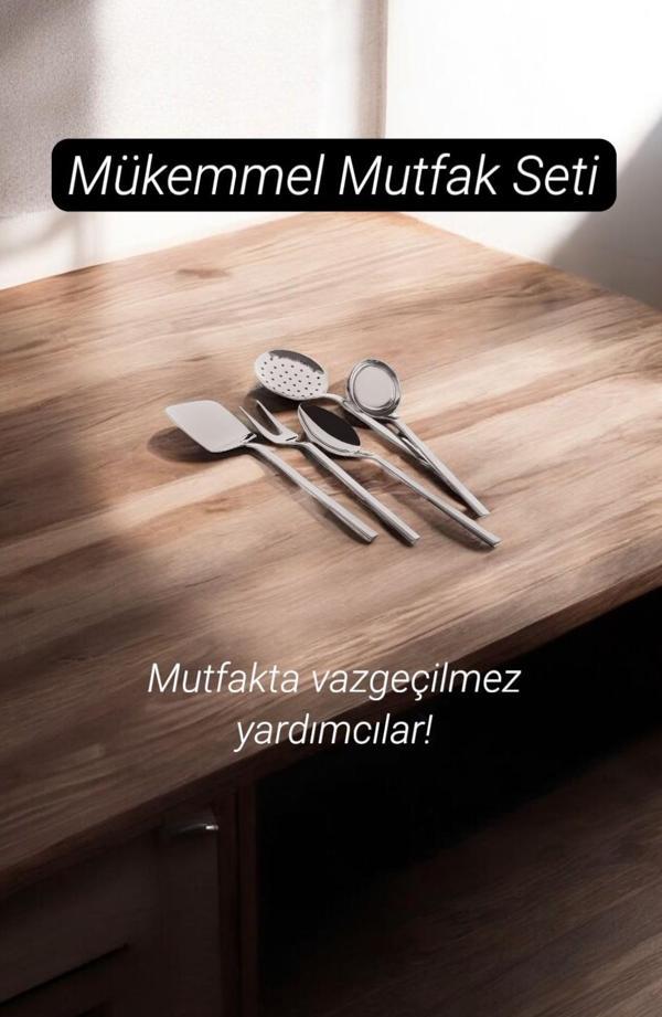 Özlife asya servis takımı seti 5 parça kevgir kaşık kepçe seti - Image 1