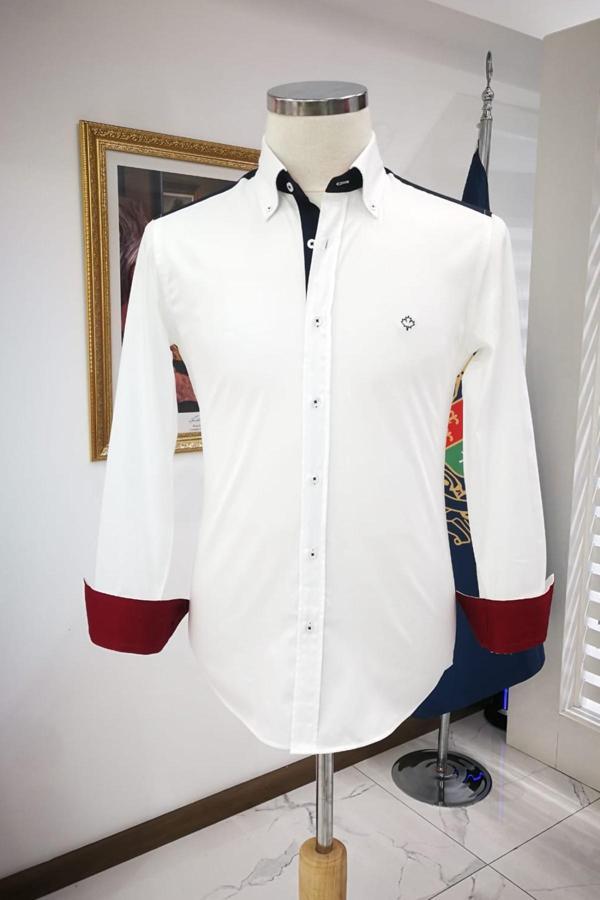 Paul Martin Omuz Yaka Ve Kol Garnili Slimfit Pamuklu Yaka Düğmeli Gömlek - Image 1