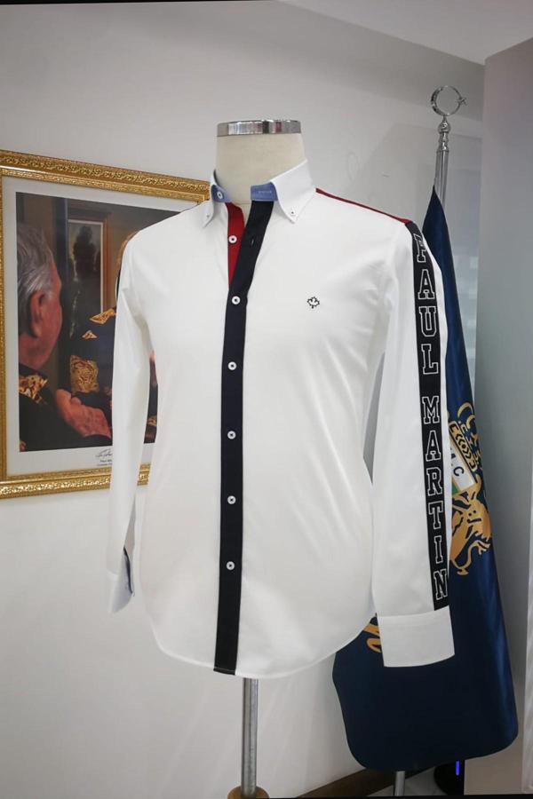 Paul Martin Garnili Slimfit Pamuklu Kolları Şeritli Yaka Düğmeli Gömlek - Image 1