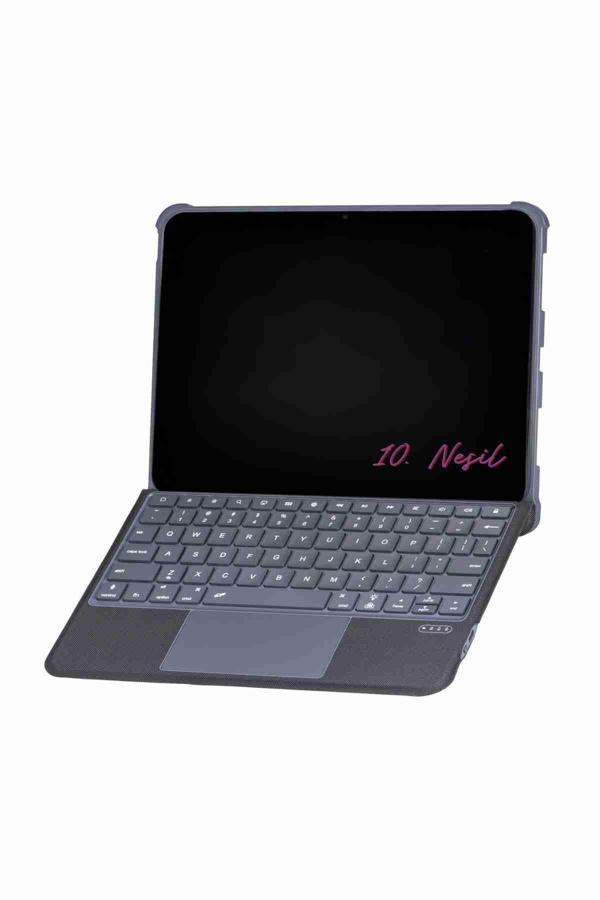 iPad 10. Nesil Uyumlu Fuchsia Katanya 360° Manyetik Standlı Ledli Touchpadli Klavyeli Tablet Kılıfı - Image 1