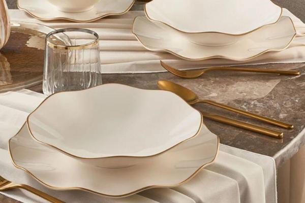 Güral Porselen Nesrin 24 Parça 6 Kişilik Bone Yemek Takımı Gold - Image 1
