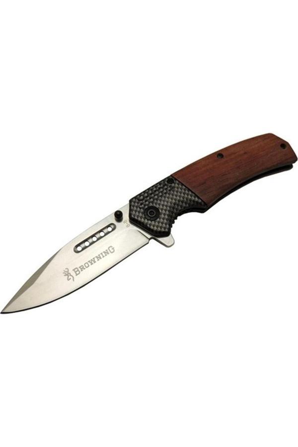 Browning Serisi Çelik Ahşap Saplı Yarı Otomatik Kamp Outdoor Bıçağı - Image 1