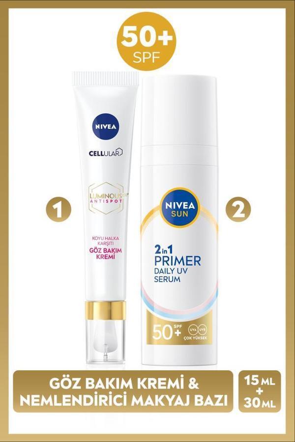 SUN SPF50 Güneş Koruyucu Nemlendirici Makyaj Bazı 30ml ve Luminous630 Koyu Halka Karşıtı Göz Kremi - Image 1