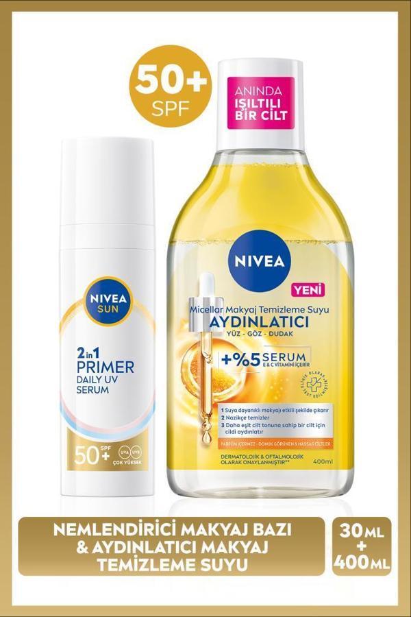 SUN SPF50 Güneş Koruyucu Primer Nemlendirici Makyaj Bazı 30ml ve Micellar Makyaj Temizleme Suyu400ml - Image 1