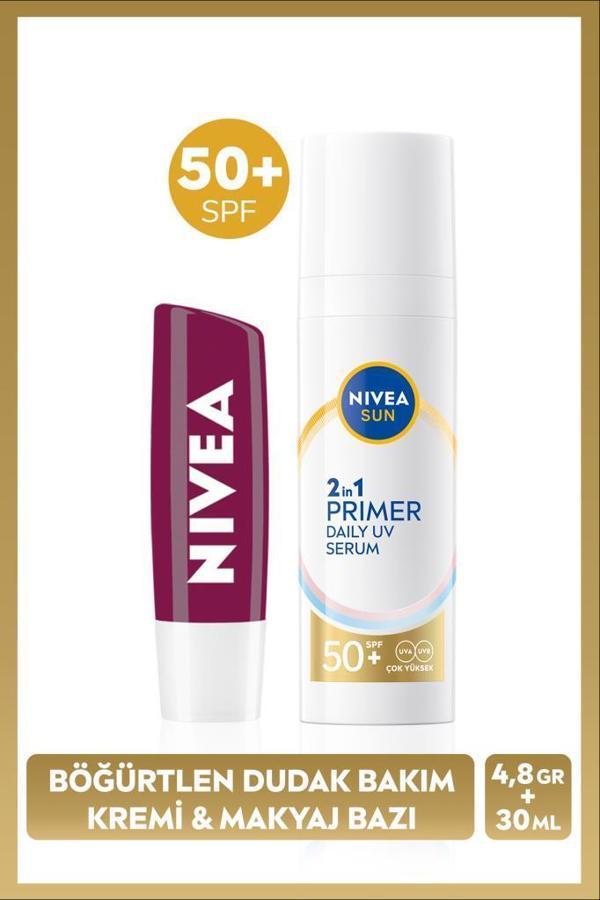 SUN SPF50 Primer Nemlendirici Makyaj Bazı 30ml ve Böğürtlen Nemlendirici Dudak Kremi ve Parlatıcısı - Image 1