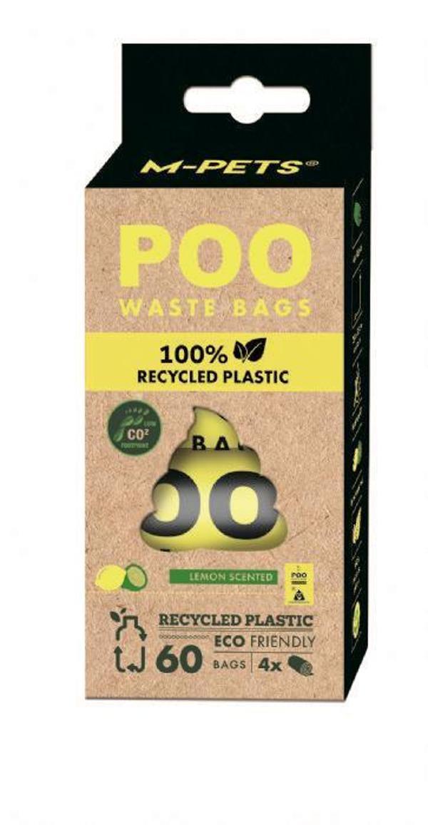 M-Pets Poo %100 Recycled Dışkı Poşeti Limon Kokulu 4x15 Yaprak - Image 1