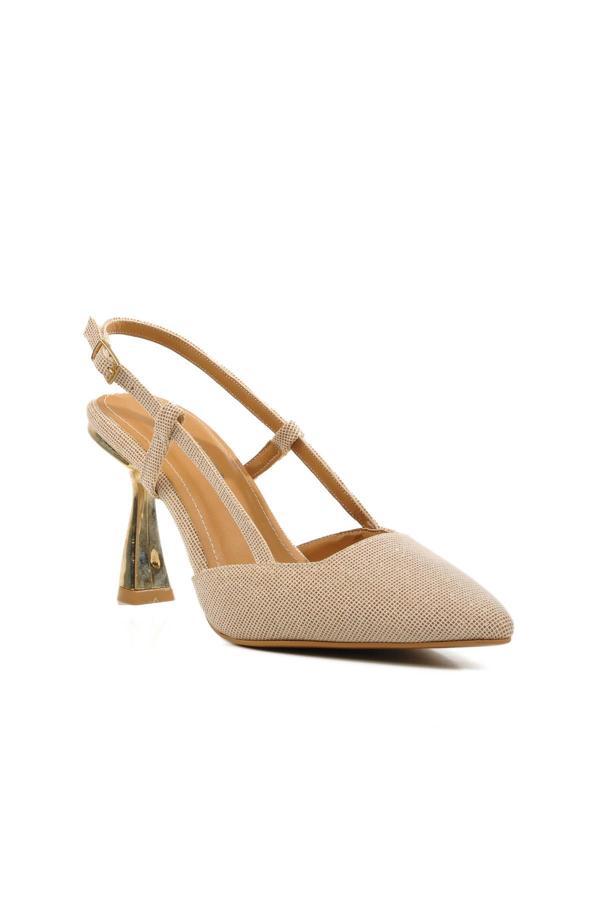 Ayakmod 459158 Z Bej Simli Tekstil Kadın Abiye Ayakkabı Stiletto Düğün Nişan Ayakkabısı - Image 1
