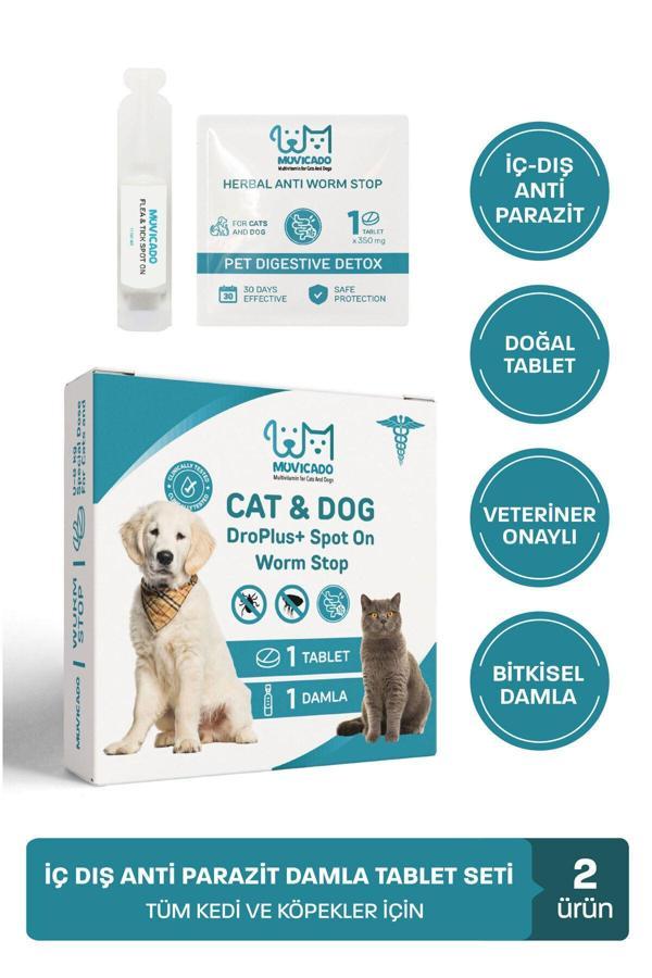 Muvicado Kedi İç Dış Bitkisel Parazit İç Dış Damlası Köpek İç Dış Anti Parazit Bit Pire Kene Damla Seti - Image 1