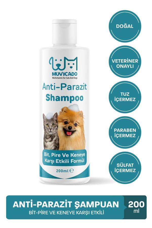 Muvicado Kedi Köpek Parazit Şampuanı Bit Pire Parazit Kene Damlası Tarağı Tasması İle Kullanım - Image 1