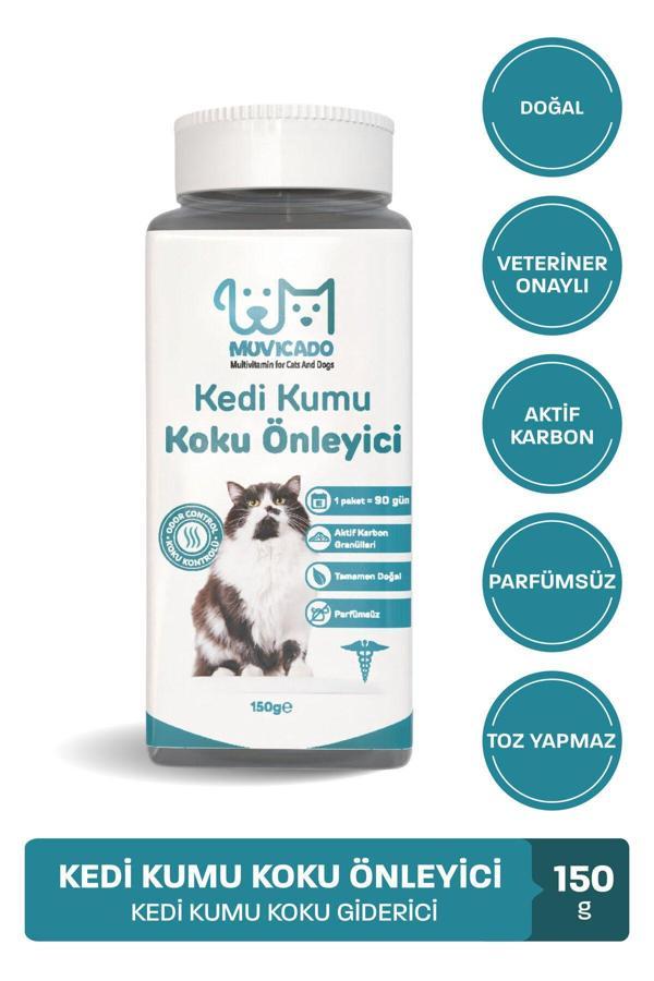 Muvicado Kedi Kumu Koku Önleyici- Kedi Kumu Aktif Karbon - Kedi Kumu Tuvalet Koku Giderici Parfümsüz 150 Gr - Image 1