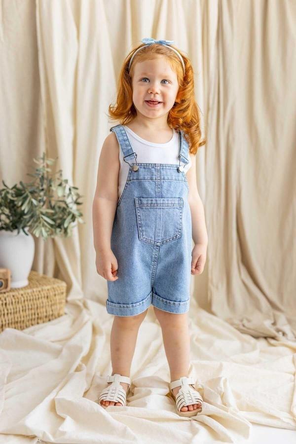 Unisex Ön Cep Detaylı Kısa Paça Kot Slopet Mavi - Image 1