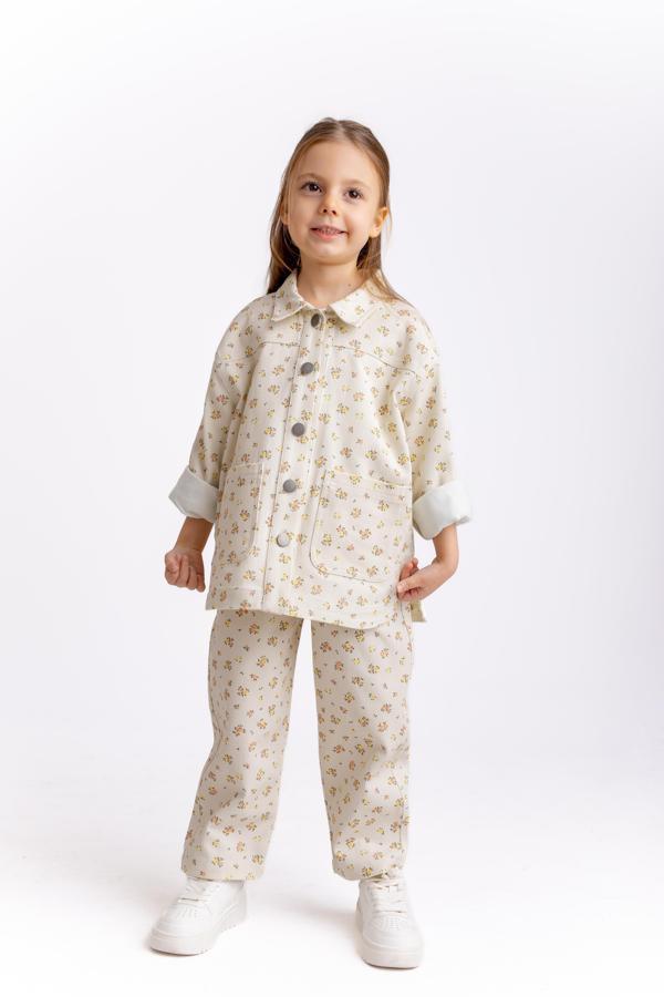 Çiçek Desenli Gabardin Kız Çocuk Ceket - Image 1