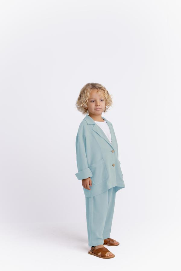 Unisex Keten Blazer Ceket Mavi - Image 1