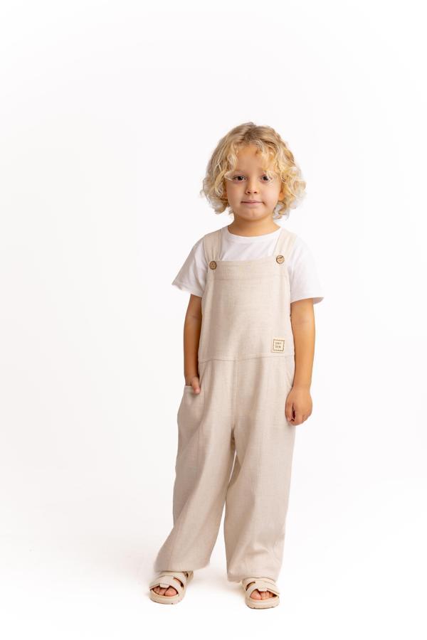Unisex Bol Paça Keten Salopet Naturel - Image 1