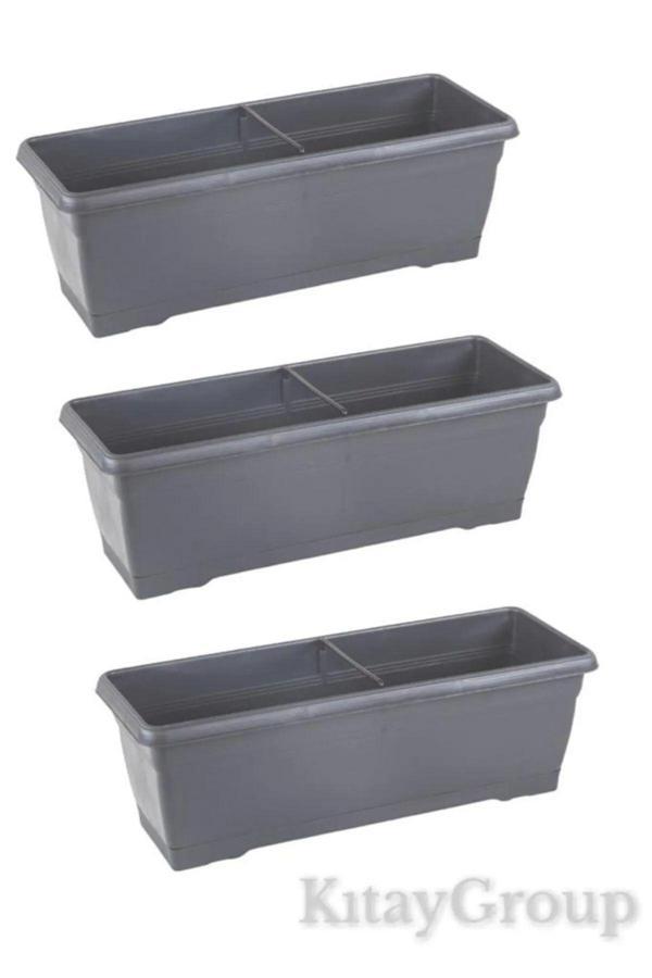 Bidünya Villa Balkon Saksı 10 Lt 3'Lü Set Antrasit - Image 1