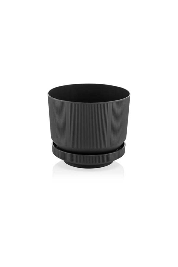 Bidünya 3.3 Litre Antrasit Dekoratif Lüks Saksı No2 Iç Dış Mekan Tabaklı Plastik Çiçek Saksısı Ø18,5X16Cm - Image 1