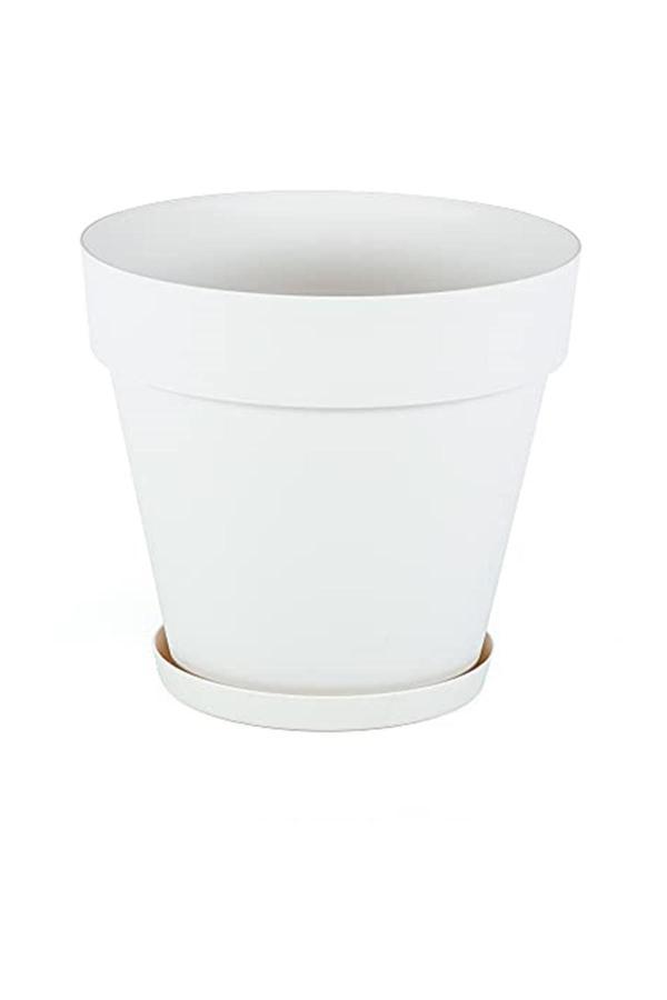 Serinova Ys05 Yalı Saksı Drenaj Aparatlı Tabaklı Dekoratif Saksı 28Cm, 10 Litre Kirli Beyaz - Image 1