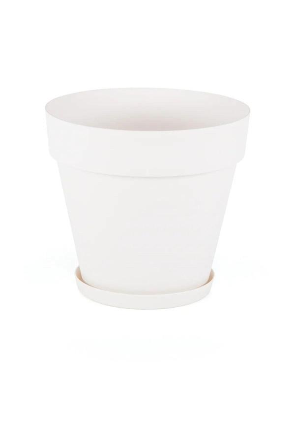 Bidünya 76 Litre Ø55X50,5Cm Mat Kırık Beyaz Tabaklı Izgaralı Dekoratif Plastik Saksı Yalı No8 - Image 1