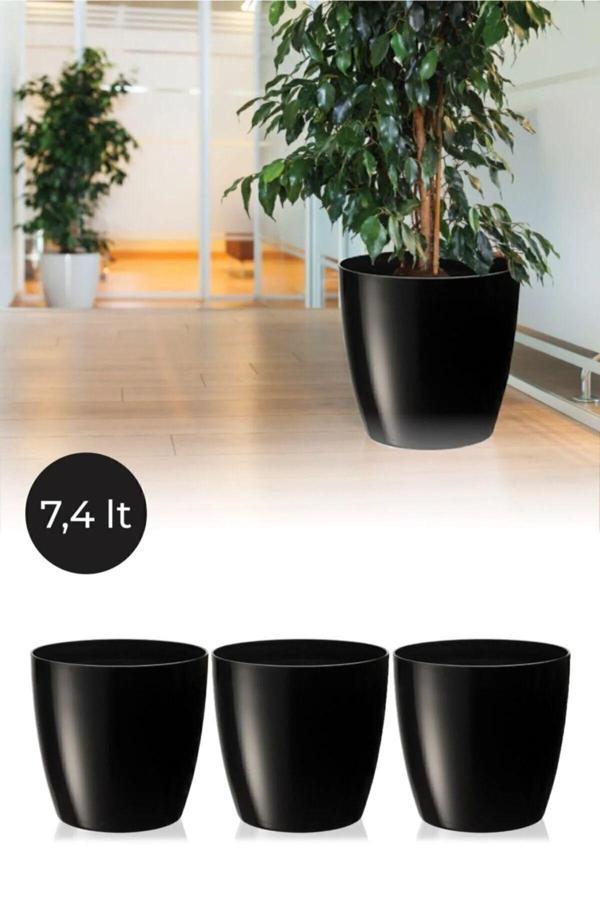 Poliva Yakut Saksı Parlak Dekoratif Plastik Çiçek Saksısı 7,4 Litre Iç & Dış Mekan Saksı 3 Adet - Image 1