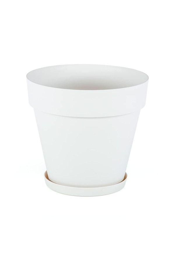 Evovici Ys05 Yalı Saksı Drenaj Aparatlı Tabaklı Dekoratif Saksı 28Cm, 10 Litre Kirli Beyaz - Image 1