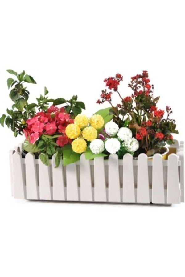 Bidünya Dikdörtgen Istanbul Balkon Saksı Çit Saksı (Askılar Dahil ) Beyaz Renk - Image 1