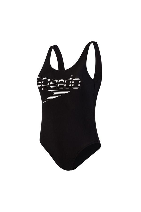 Speedo Logo Deep U-Bk Hı Leg 1Pc Af Blk/Wht - Image 1
