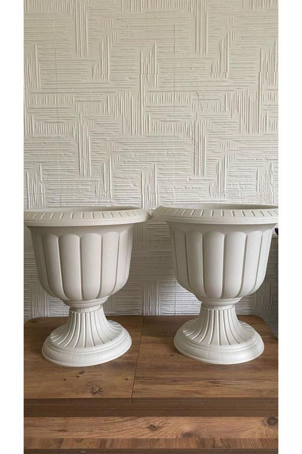 Bidünya 2'Li Nergis Saksı No.2 25,3 Litre Beyaz Renk - Image 1